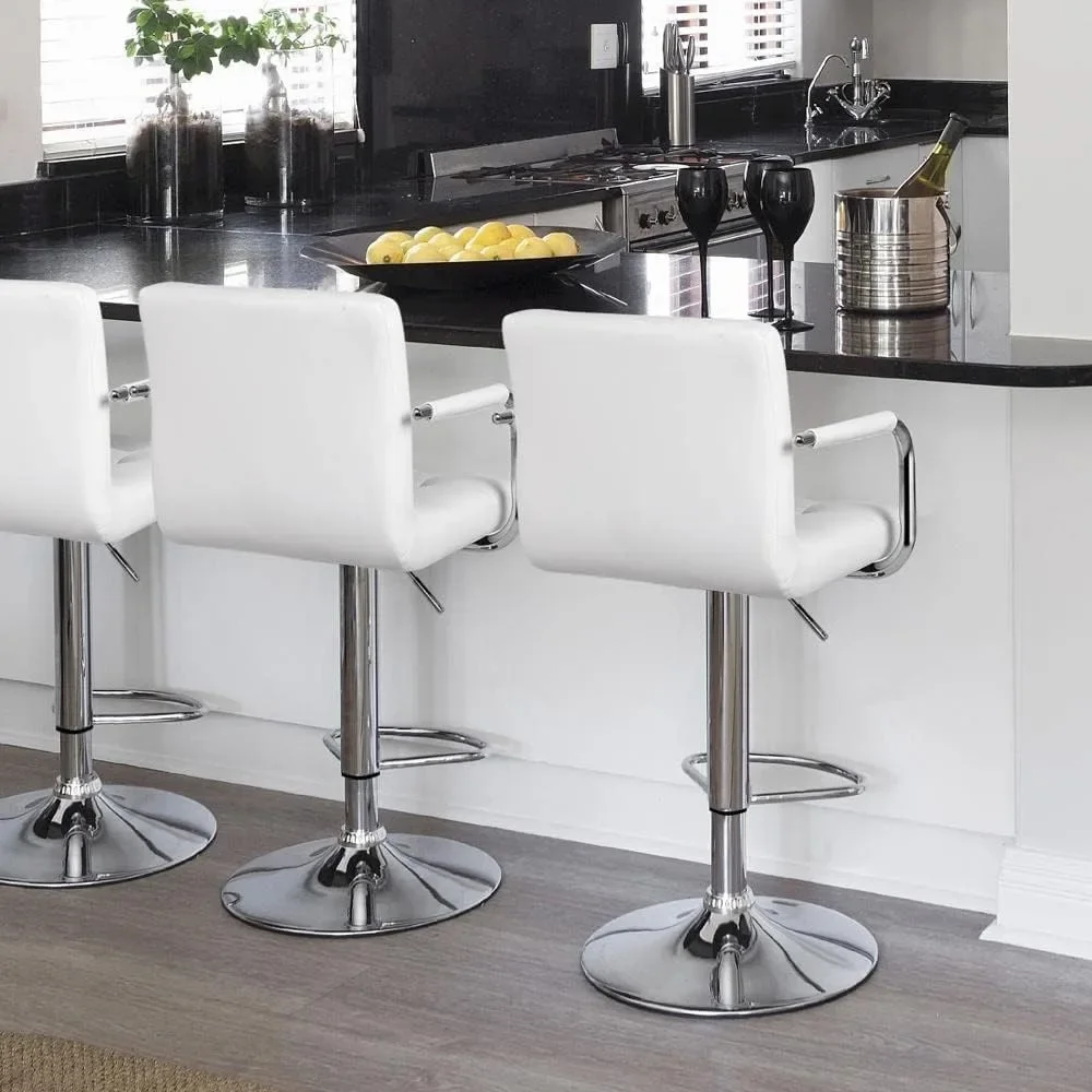 Bar Stools Set of 2, PU Leather Adjustable Swivel Barstools, Hydraulic Kitchen Counter Height Bar Chairs with Armrest and Back