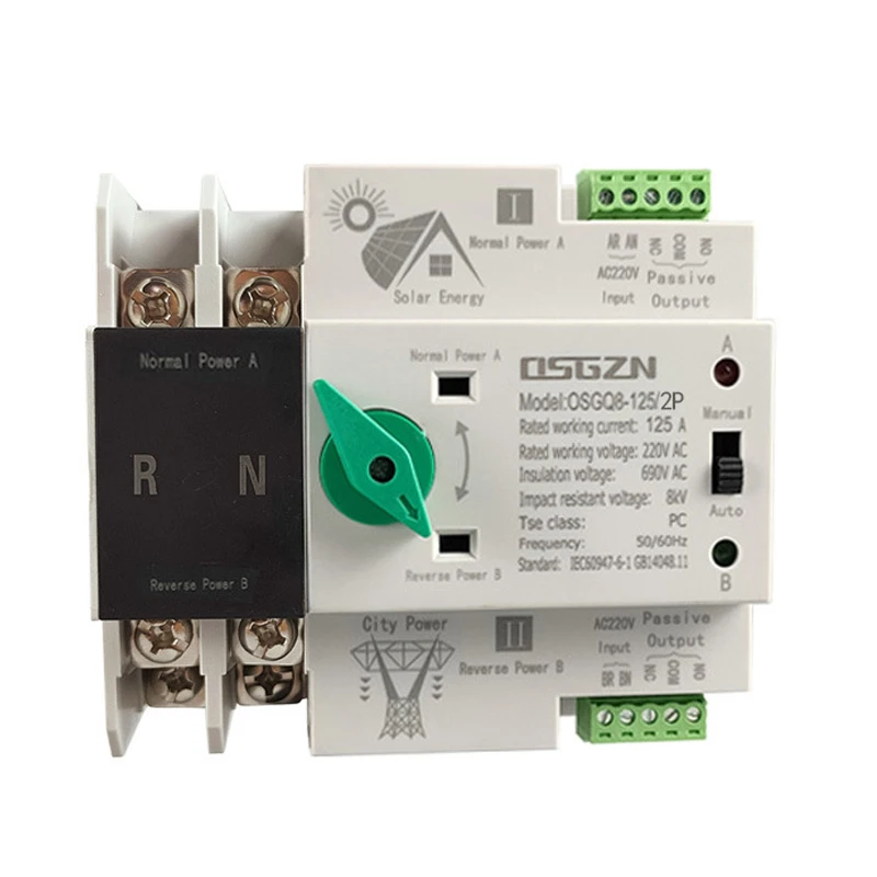 2P 4P ATS Din Rail PV Inverter Dual Power Automatic Transfer Selector Switches 63A 100A 125A Photovoltaic Solar