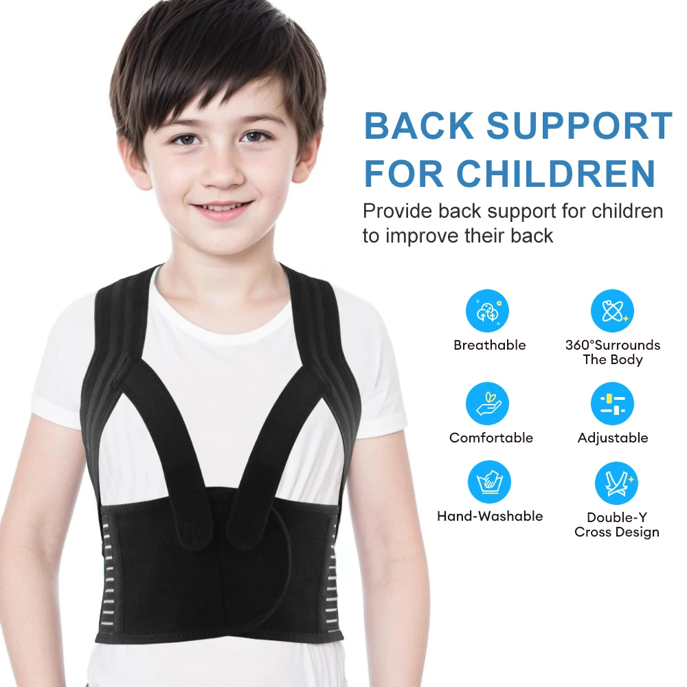 

Back Posture Corrector for Kids, Adjustable Upper Back Brace Clavicle Support Brace for Thoracic Kyphosis Improve Slouching