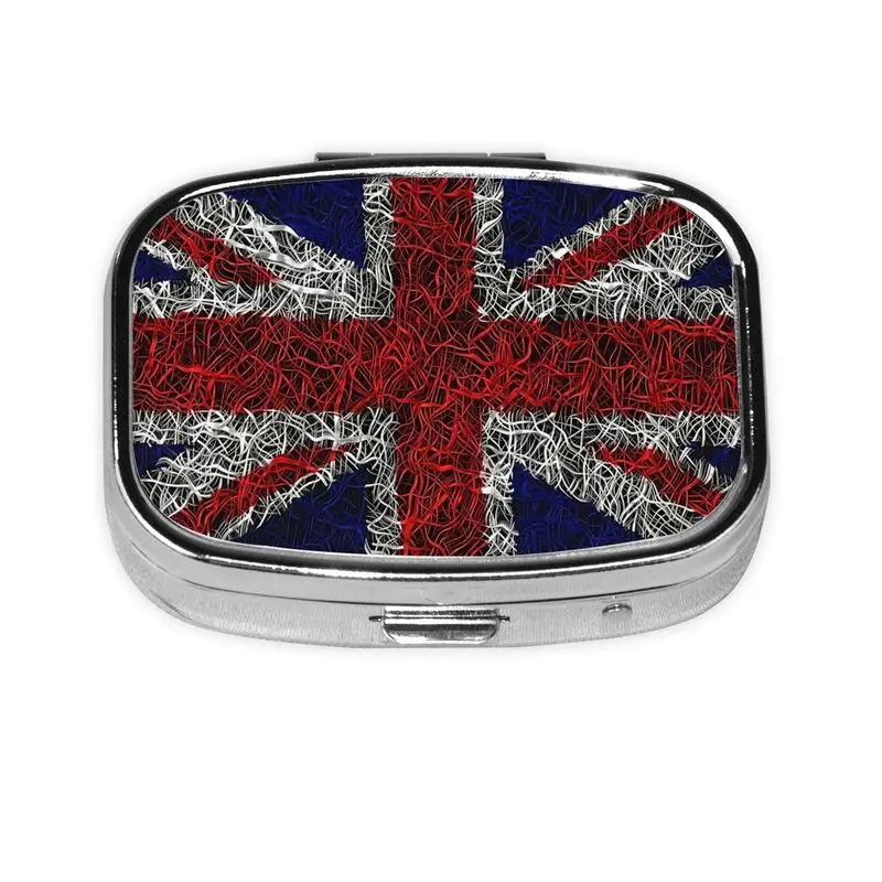 British Union Flag Pil Box Cel Draagbare Pillendoos Zak Of Tas Versierd Met Metalen Medicijnen Vitamine Reizen Uniek Geschenk