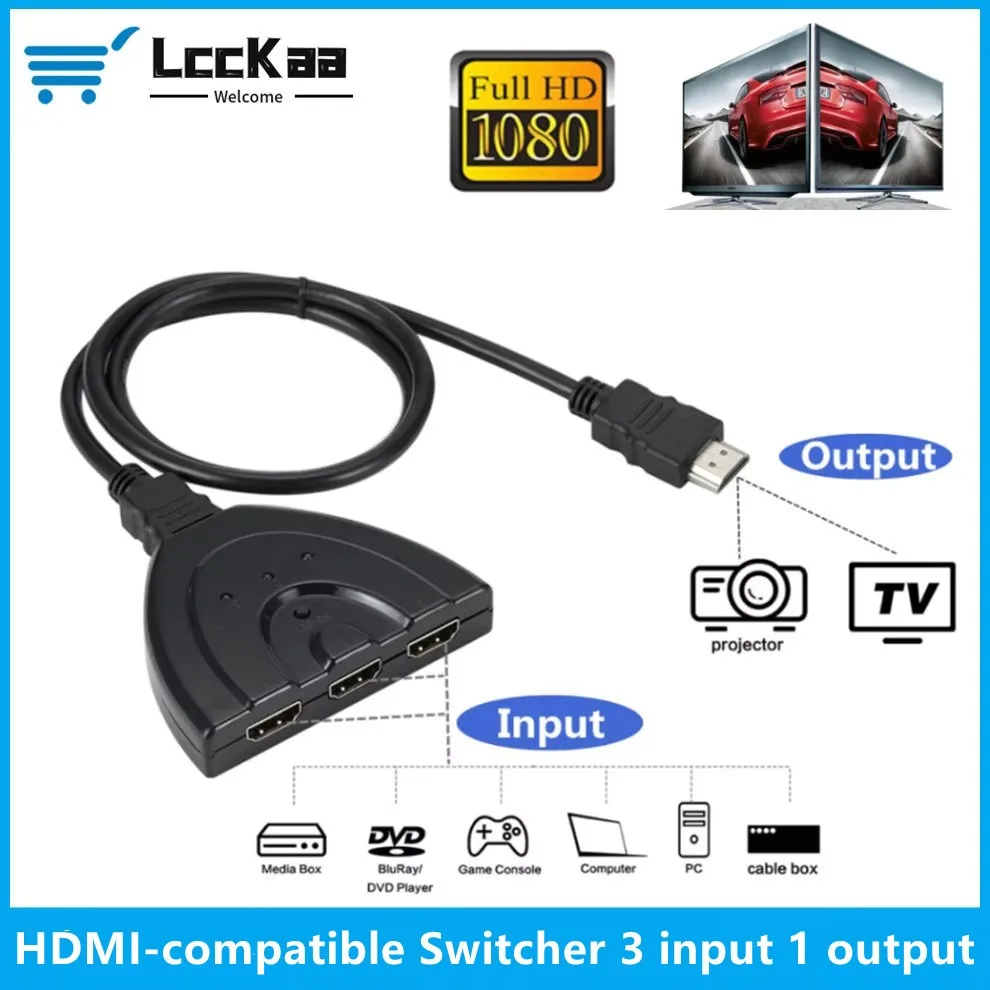 LccKaa 3 Port HDMI-Compatible Switch 3 in 1 out Switcher Splitter Box Selector 3x1 Ultra HD Video 1080P For DVD HDTV Xbox PS4