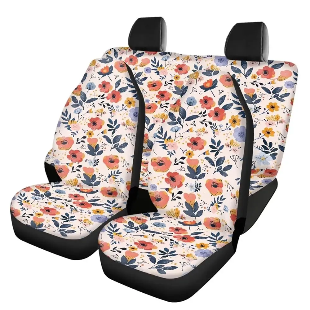 

Vintage Flower Print Car Seat Cover for Front Back Seat Cushion Protectors, Full Set 4pcs Auto Accessories Bucket Seat Covers