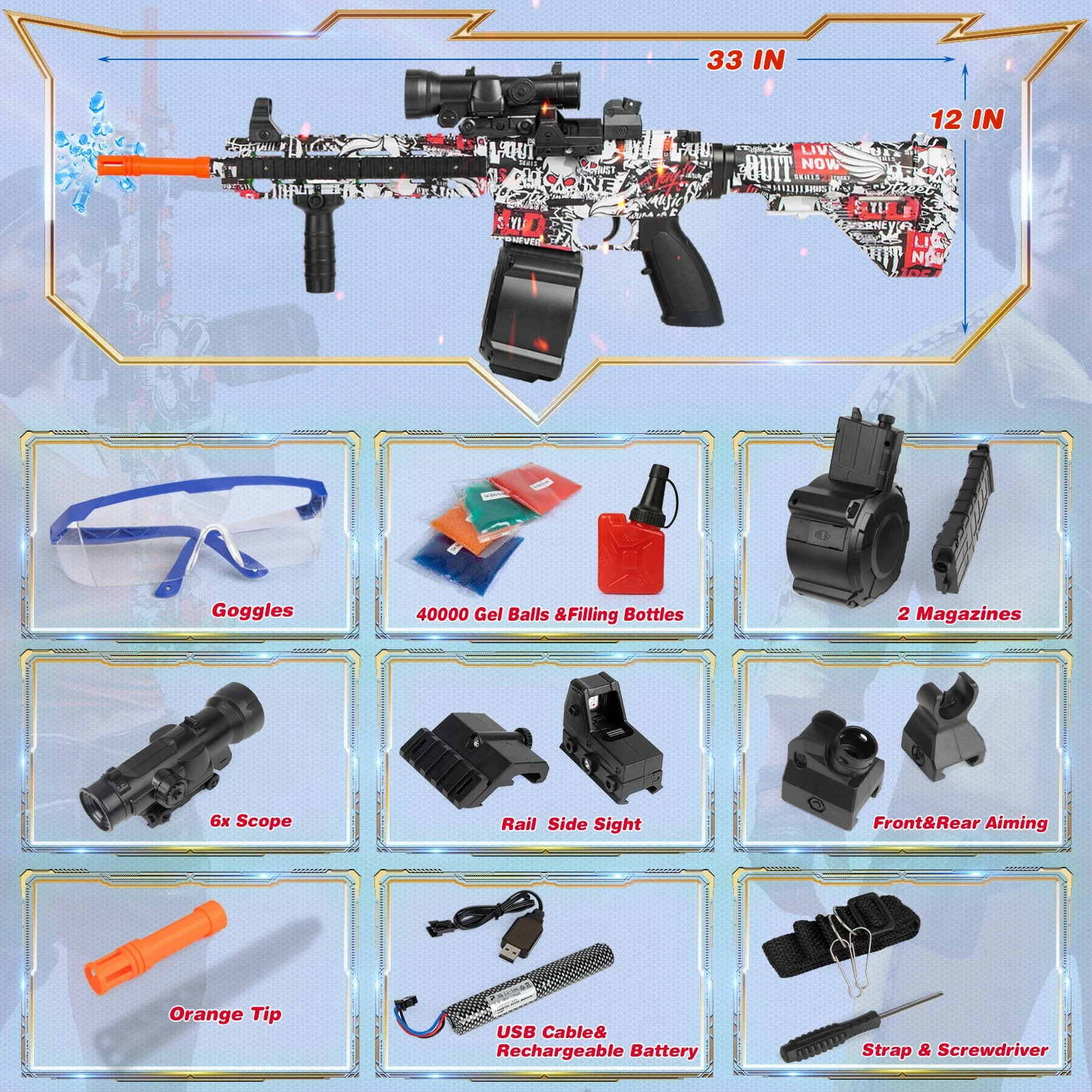 เจลบอล Blaster แบบไฟฟ้า/แมนนวล - 2 โหมด! มาพร้อมกับลูกปัดน้ํา 40,000 เม็ด - ของเล่นลูกบอลน้ําเจลกลางแจ้งในอุดมคติ