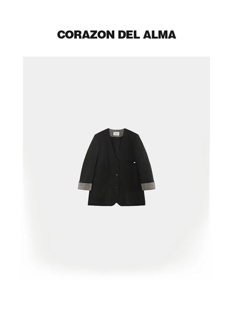 

Классический пиджак с отложным воротником в стиле ретро, модный силуэт, универсальный, с V-образным вырезом, длинными рукавами, из полиэфирного волокна, для повседневной носки