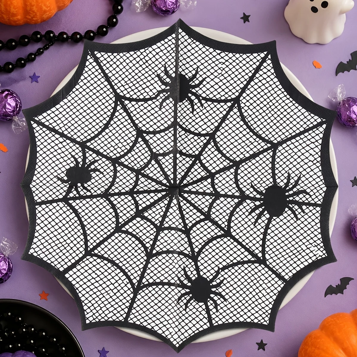 20pcs Halloween Spider Web Paper Napkins Disposable Black Web Napkin for Halloween Party Table Decor Supplies