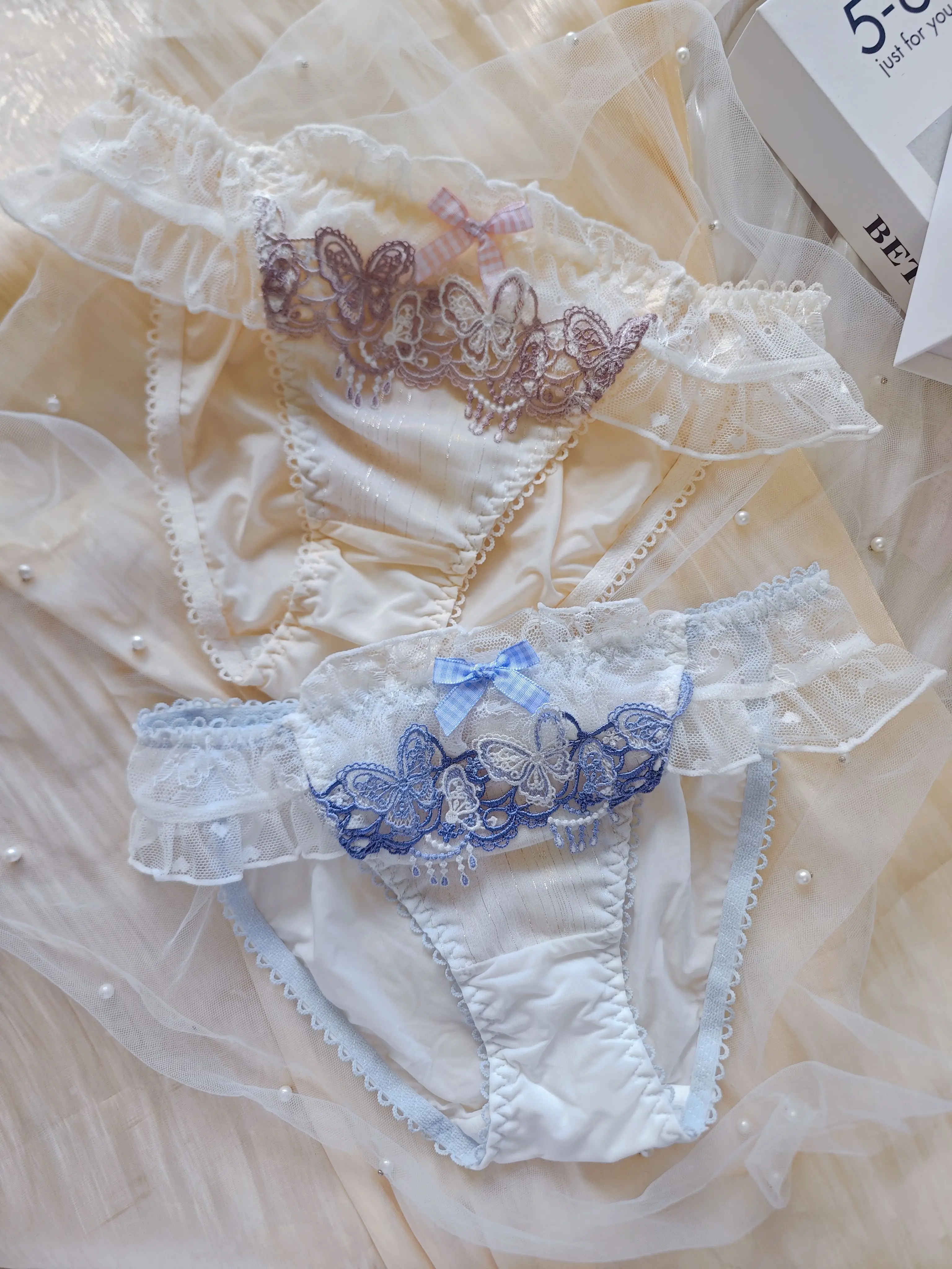 Sweet Bowknot Ice Silk Underwear Embroidery Pure Desire Love Heart Net Low Waist Panties for Girls