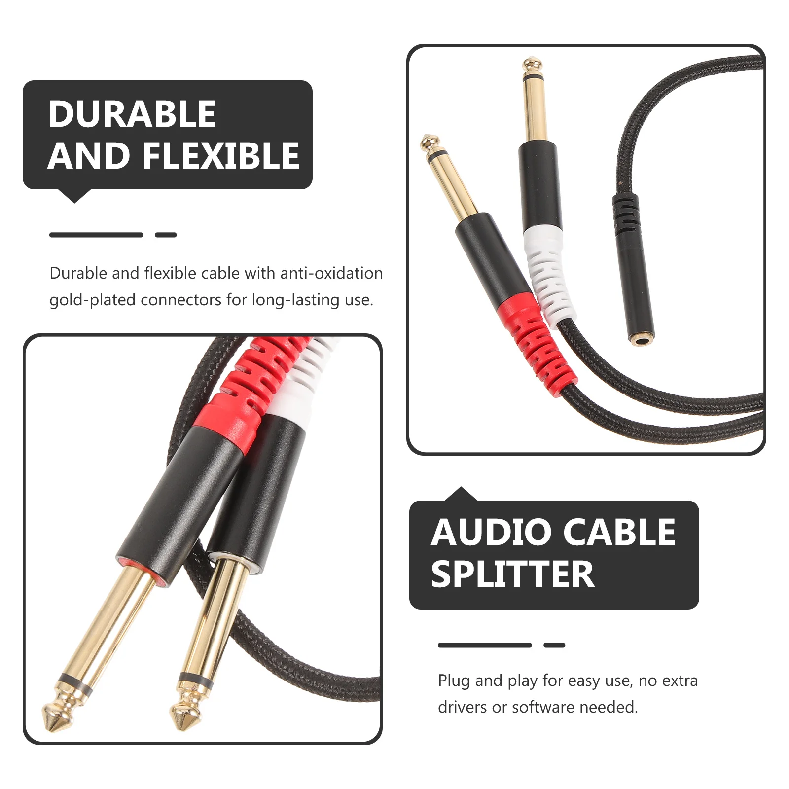 

1pc 3.5Mm To Dual 1/4 Inch Audio Splitter Cable Adapter Stereo To Mono Converter For Headphones Microphones Instruments