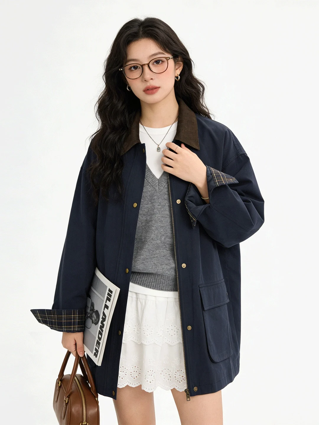 

Корейская ветровка с воротником-стойкой, повседневная, однотонная, в стиле ретро, рабочая куртка, демисезонная, средней длины, дышащая, женское пальто