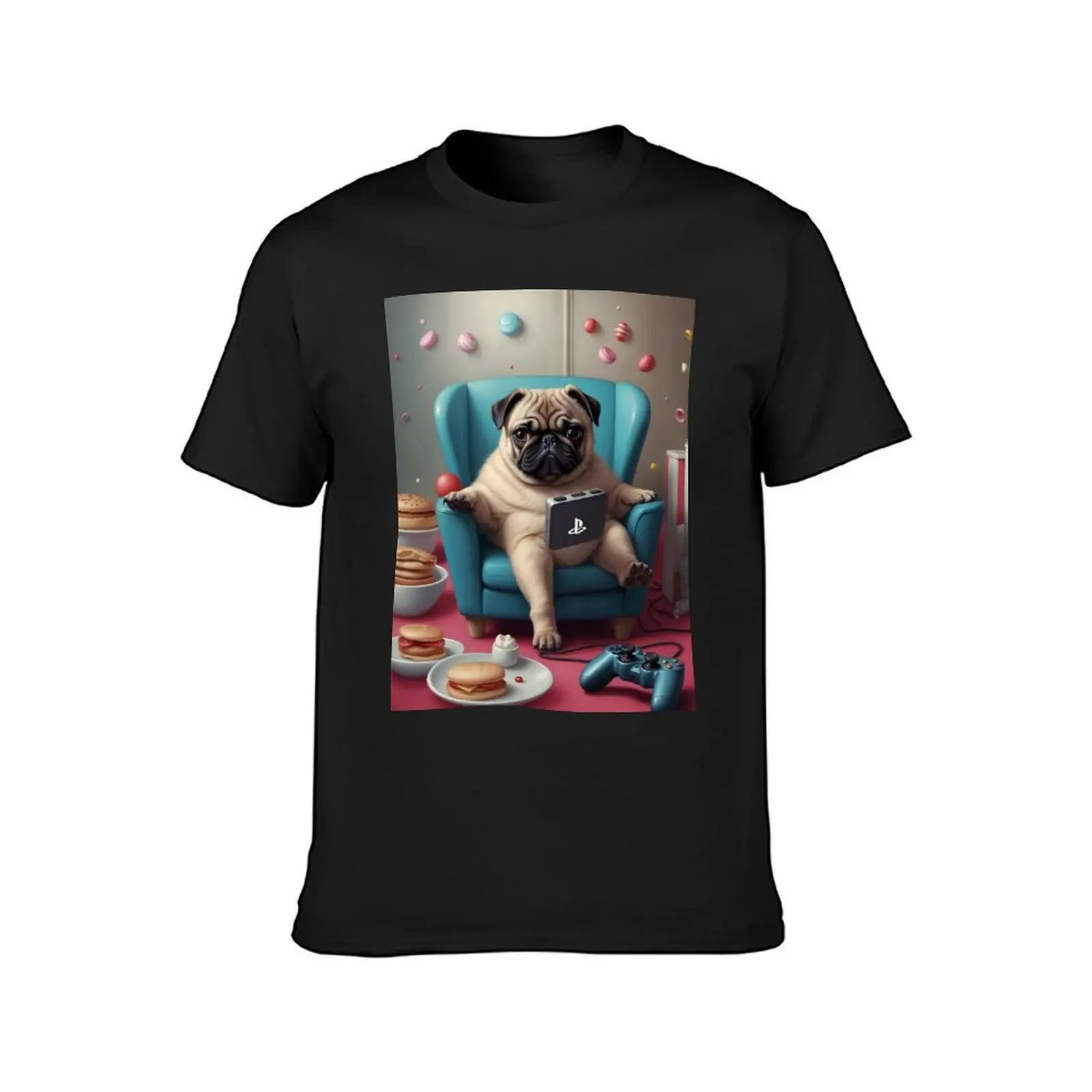 Mops Gamer T-Shirt erhabene Anime Herren Grafik T-Shirts