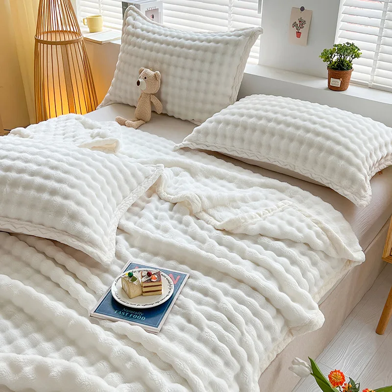 Summer Bubble Rabbit Fleece Blanket Casual Nap Air Conditioned Office Polyester Fiber 100% Flannel Soft Warm Throw Blanket