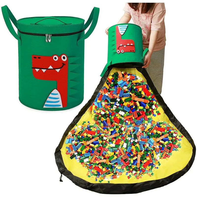 Felt Foldable Toy Storage Bag Detachable Dustproof Large Building Block Kids Play Mat Cute Animal Closet Organizer Ziplock Bags