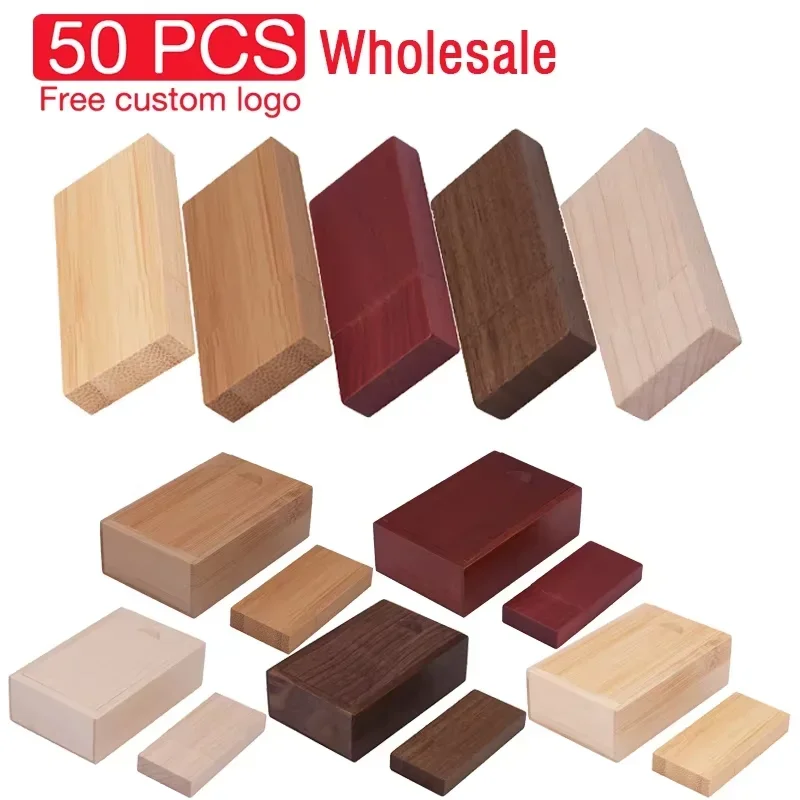 50 PCS LOT USB 3.0 Flash Drive 128GB Free Customer Logo Memory Stick 64GB Wooden Box Pen Drive 32GB Real Capacity Bamboo U Disk