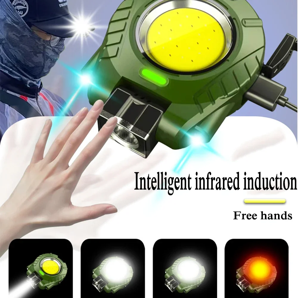 Rechargeable Cap Clip Light Portable Ultra-Light Induction Headlamp Mini COB LED Flashlight Multi-Functional Emergency Light