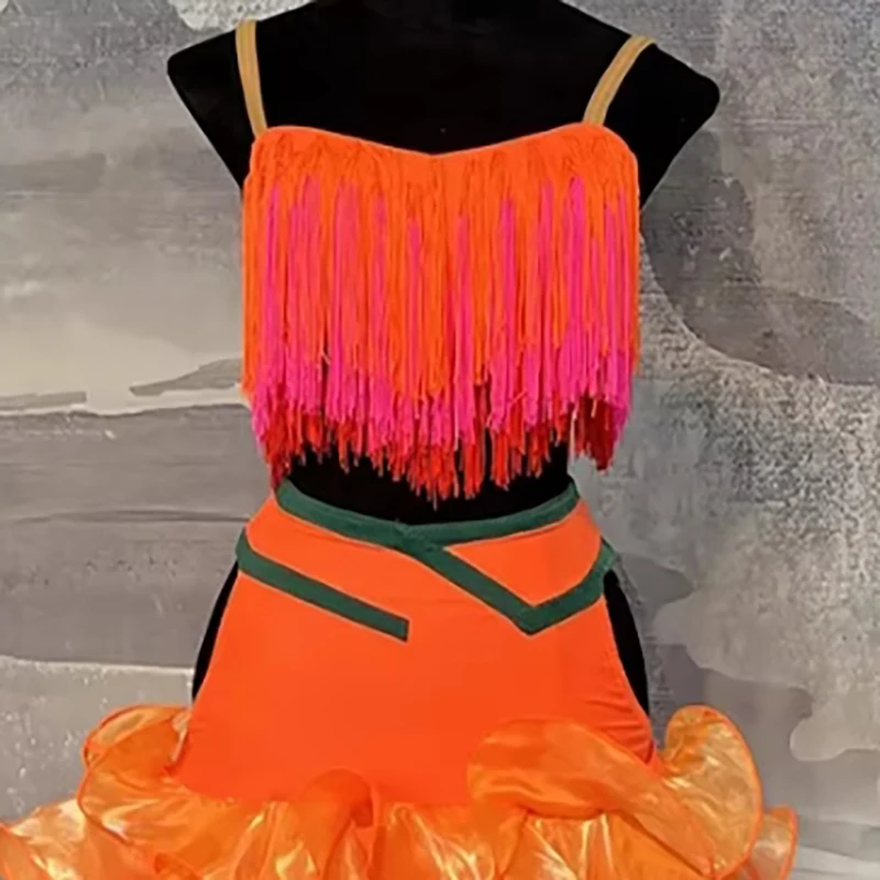 Concours de danse latine pour femmes, jupe gâteau en maille multicouche haut de gamme, vêtements d'examen d'art, robe de scène Cha Cha Samba