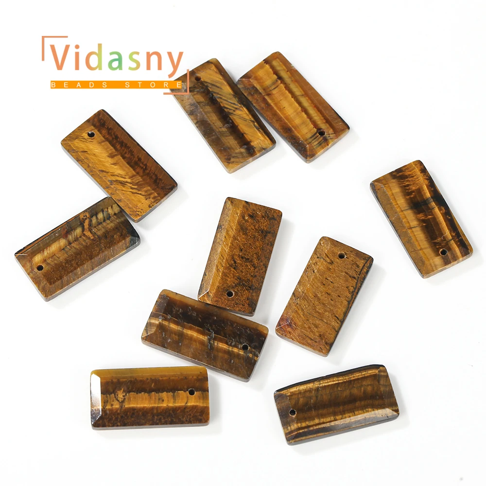 2 Stück 13 x 25 mm Natursteinperlen, facettiert, rechteckig, gelbes Tigerauge, Anhänger für Schmuckherstellung, DIY-Armband, Halskette, Zubehör – Detail 5