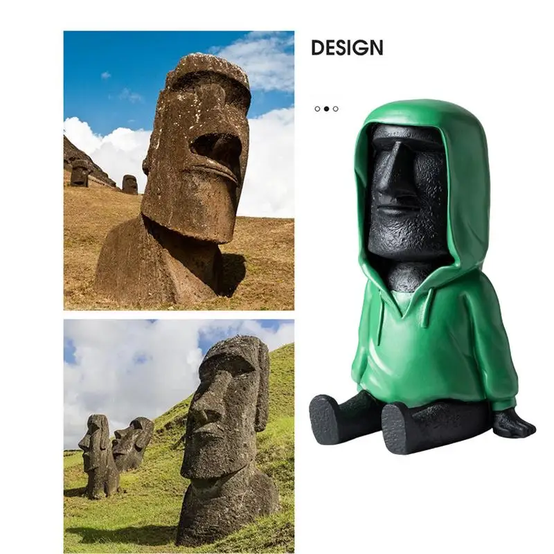 Easter Island Moai Sculpture Retro Figurine Sculpture With Smartphone Stand Home Office Ornament With Phone Holder Moai Statue