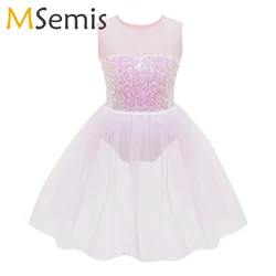 Kids Girls Sequins Ballet Dance Leotard Dress Stage Costumes Gymnastics Leotard Ballerina Tutu Dress Stage Performance Dancewear