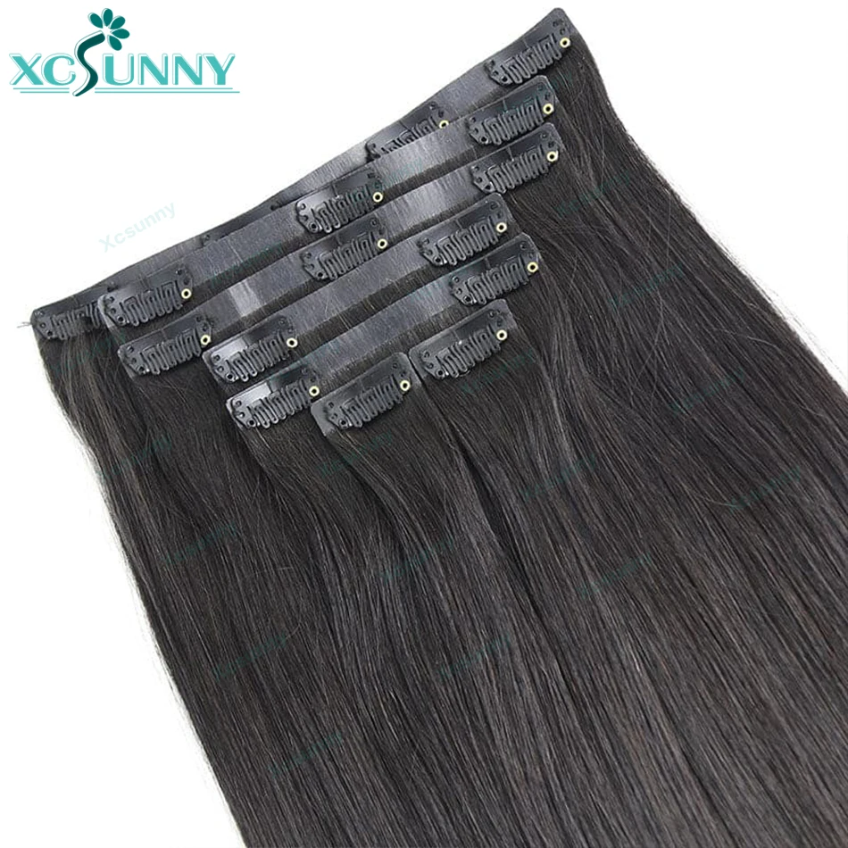 Straight Seamless PU Weft Clip In Extension Burmese Seamless Clip In Human Hair Extensions For Black Women