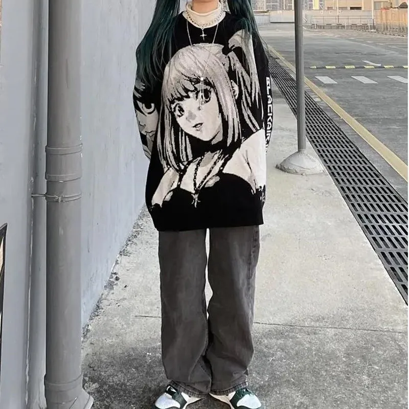 Winter Clothes Aesthetic Japanese Anime Sweater Women Gothic Jumper Death Note Pullovers Egirl Misa Amane Kawaii Emo Alt Sweater