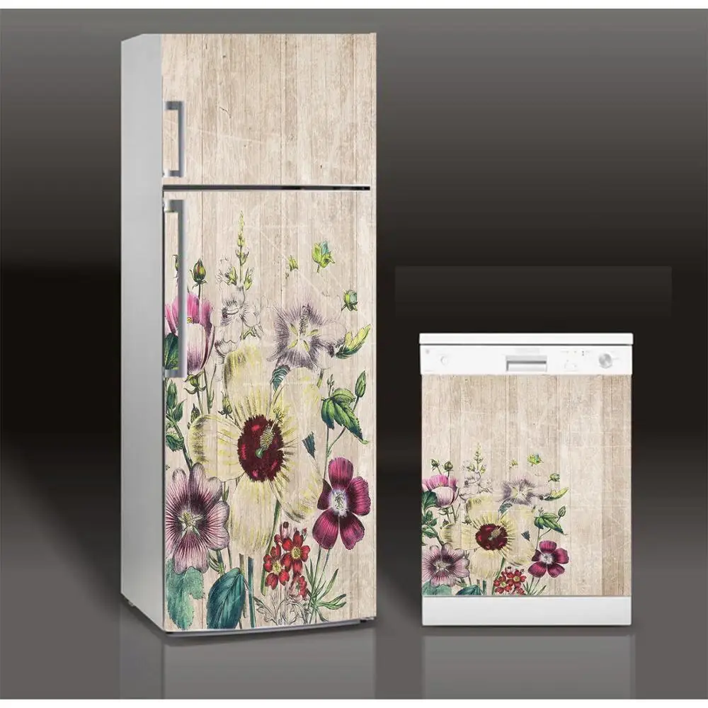 

Wholesale Wall Sticker Flower On Wood SelfAdhesive Dishwasher Refrigerator Freeze Sticker Kid's Art Fridge Door Cover Wallpaper