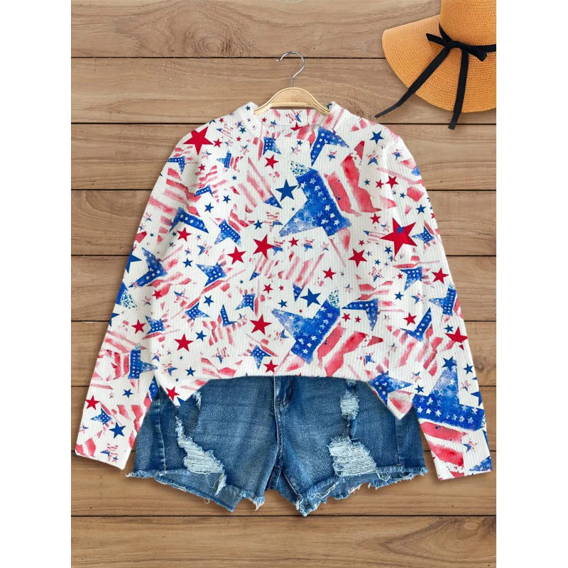 

American Vintage Digital Print Women’s Sweater Knit Pullover Thick Loose Crew Neck Long Sleeve Autumn Winter Casual Outdoor