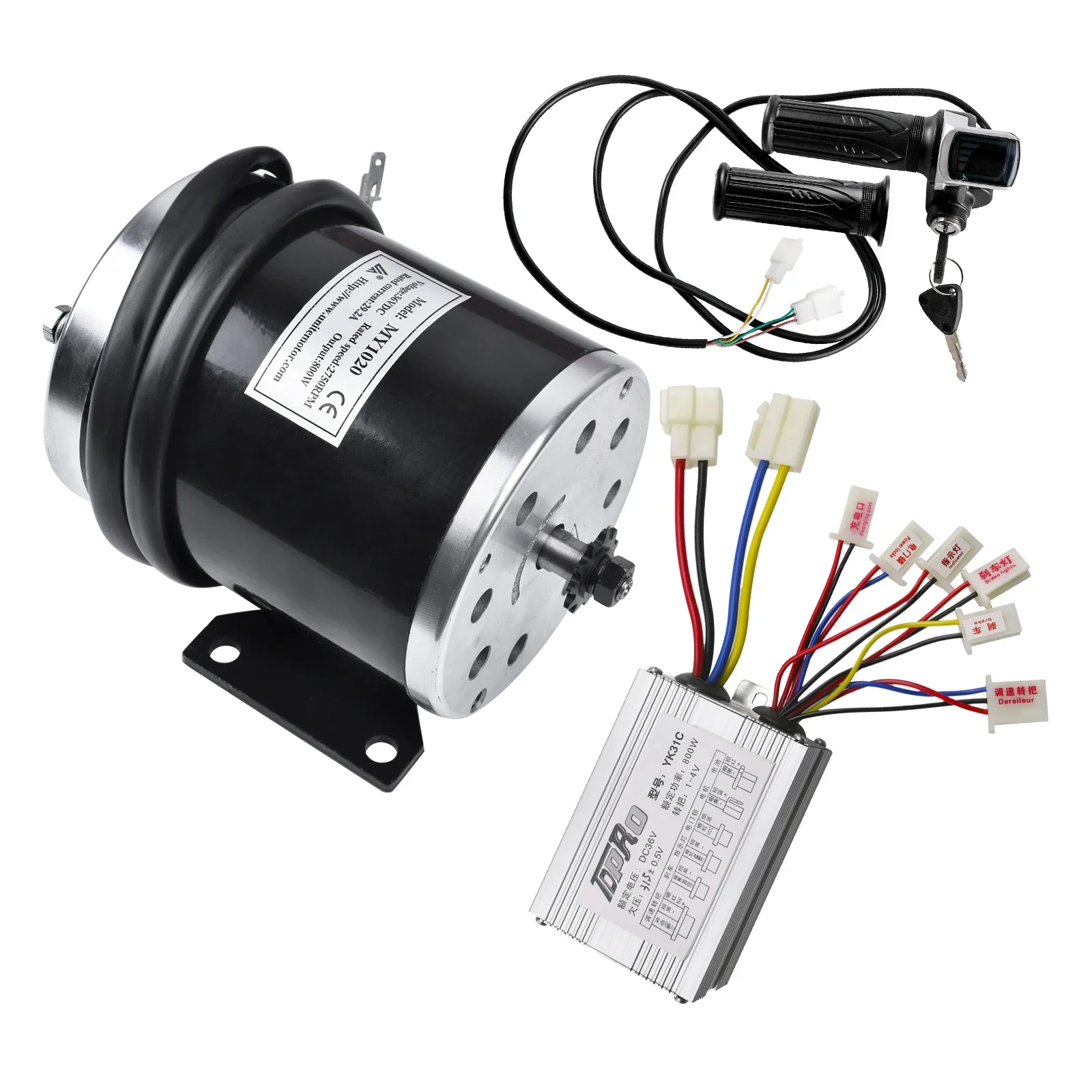 

800W 36V 25H 11 Teeth Brushed Motor MY1020 w/ Controller Twist Throttle Kit for Scooter Mower Tricycle Moped Upgrade Kit