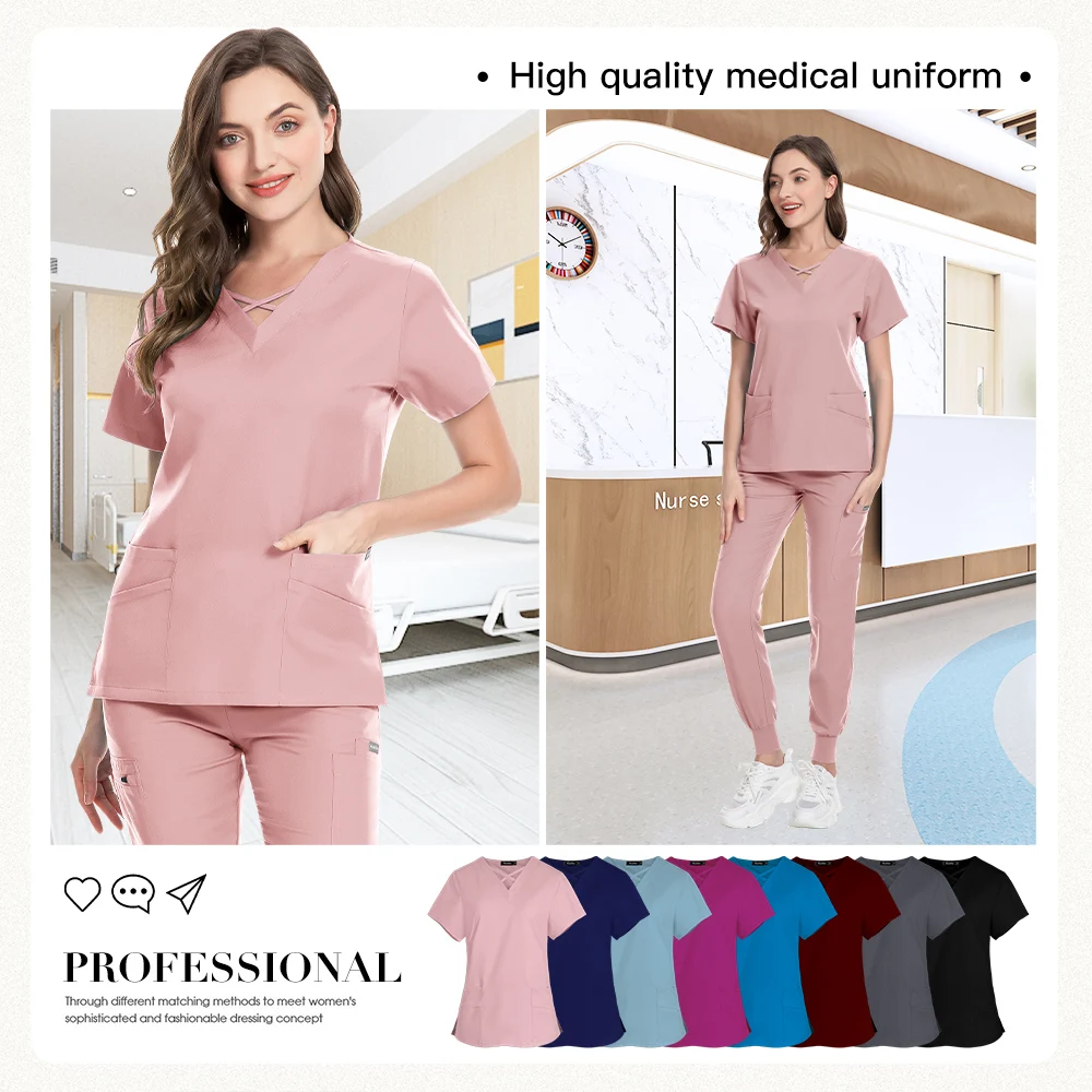 XS-2XL الخامس الرقبة الدعك القمم + السراويل قصيرة الأكمام الحيوانات الأليفة السريرية زي الطبيب بلون الأسنان مستشفى ممرضة فرك دعوى عمال