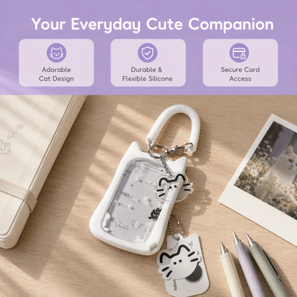 Women Transparent Photo Card Keychain Cartoon Hanging Rope Student ID Card Cover Waterproof Durable Photocard Binder Bus