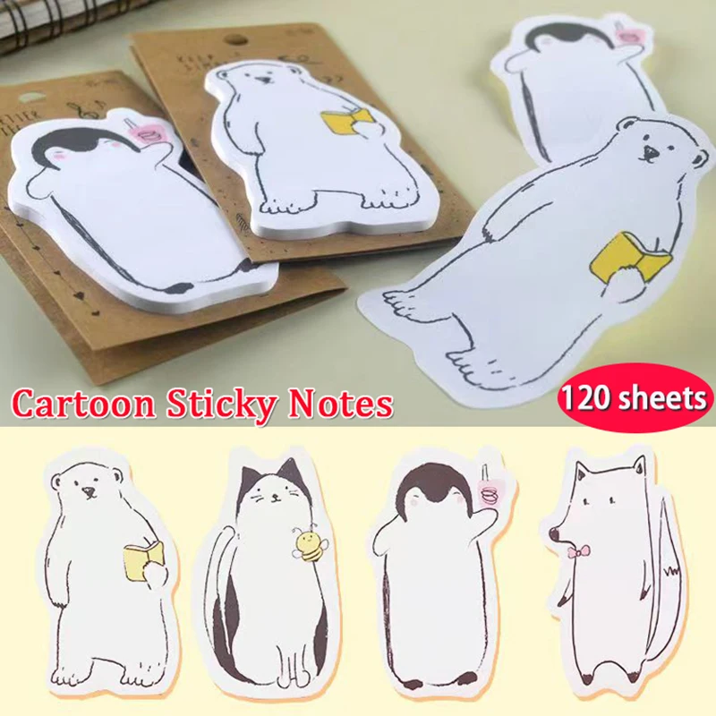 120 Sheets Sticky Notes Cartoon Animal Sticky Adhesive Notes Memo Pads Notes Cute Sticky Pad Self Stick Notepad Page Markers