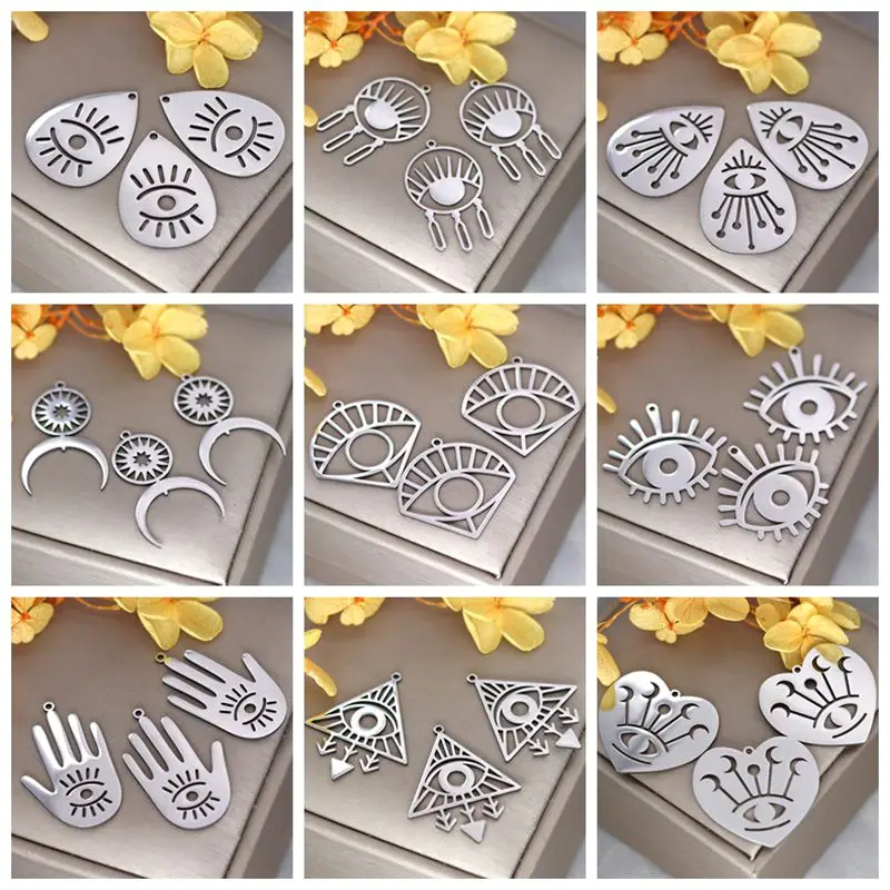 

3pcs Geek Eye DIY Amulet Tassels Evil Eye Charms Trendy Necklace Earring for Women Jewelry Making Craft Stainless Steel Pendant