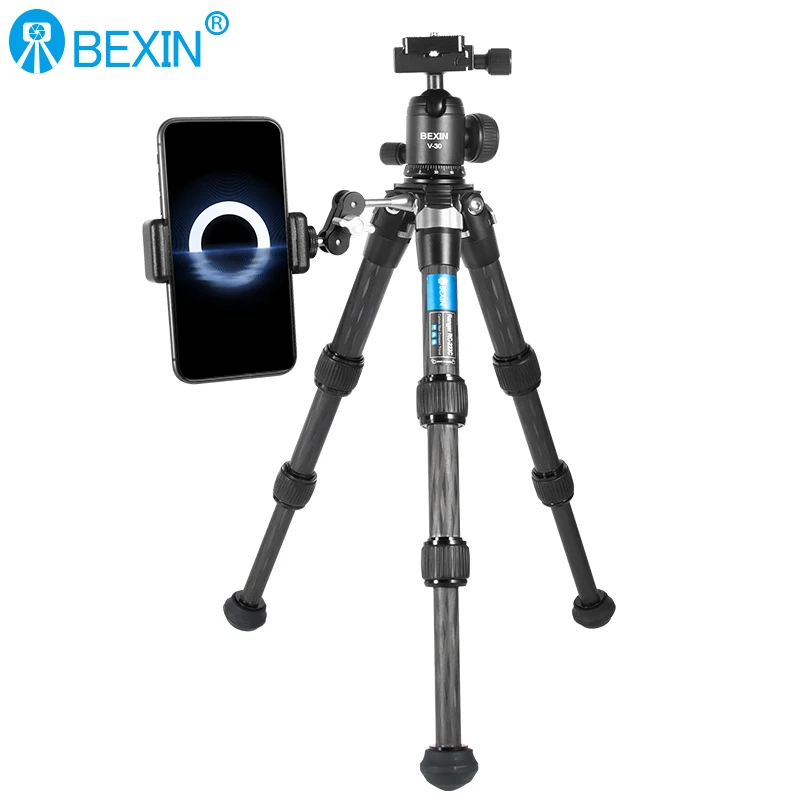 BEXIN Carbon Fiber Mini Tripod Compact Lightweight Portable Tabletop Tripods with Handle Ball Head Max Load 10kg for DSLR Camera