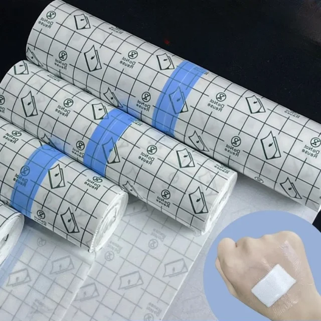 1 rolka medyczna taśma klejąca stała gaza, przezroczysty opatrunek na ranę PU wodoodporny plaster na rany do kąpieli