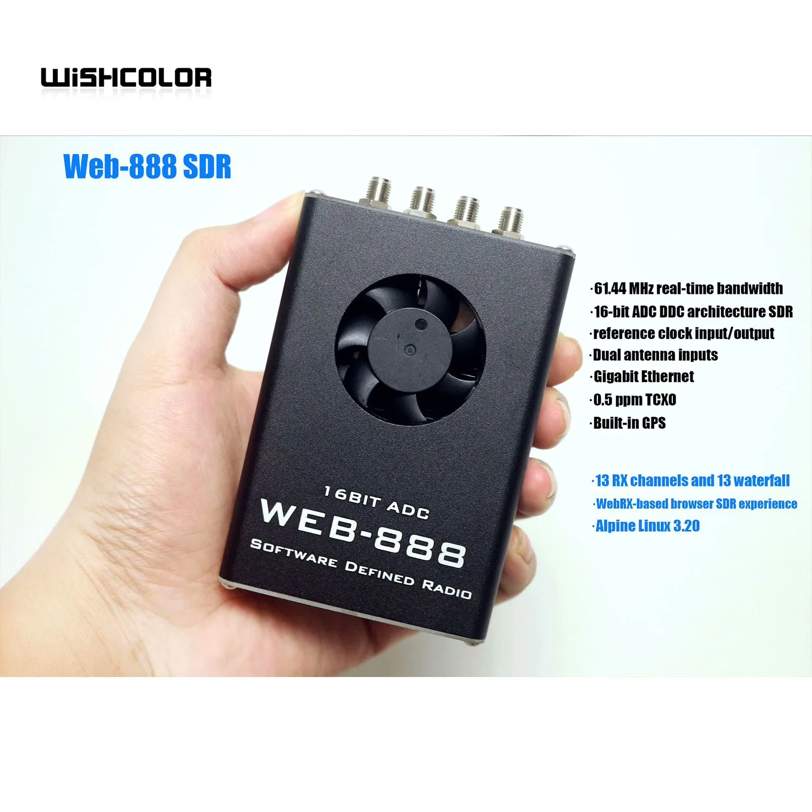 Hamgeek WEB-888 SDR Receiver Software Defined Radio with 16bit ADC 62M Bandwidth GPS Module for HF VHF