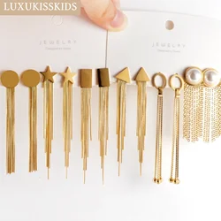 LUXUKISSKIDS Stainless Dangling Earrings Long Tassel Drop Golden Pendients Korean Fashion Women Fairy Wedding Party Accessories