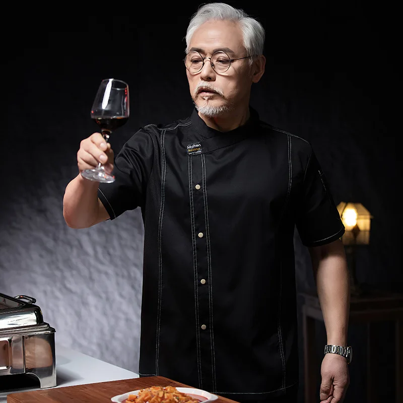 ホテルレストラン厨房作業服半袖シェフジャケットベーカリーペストリーシェフサマーホワイトキッチンコート