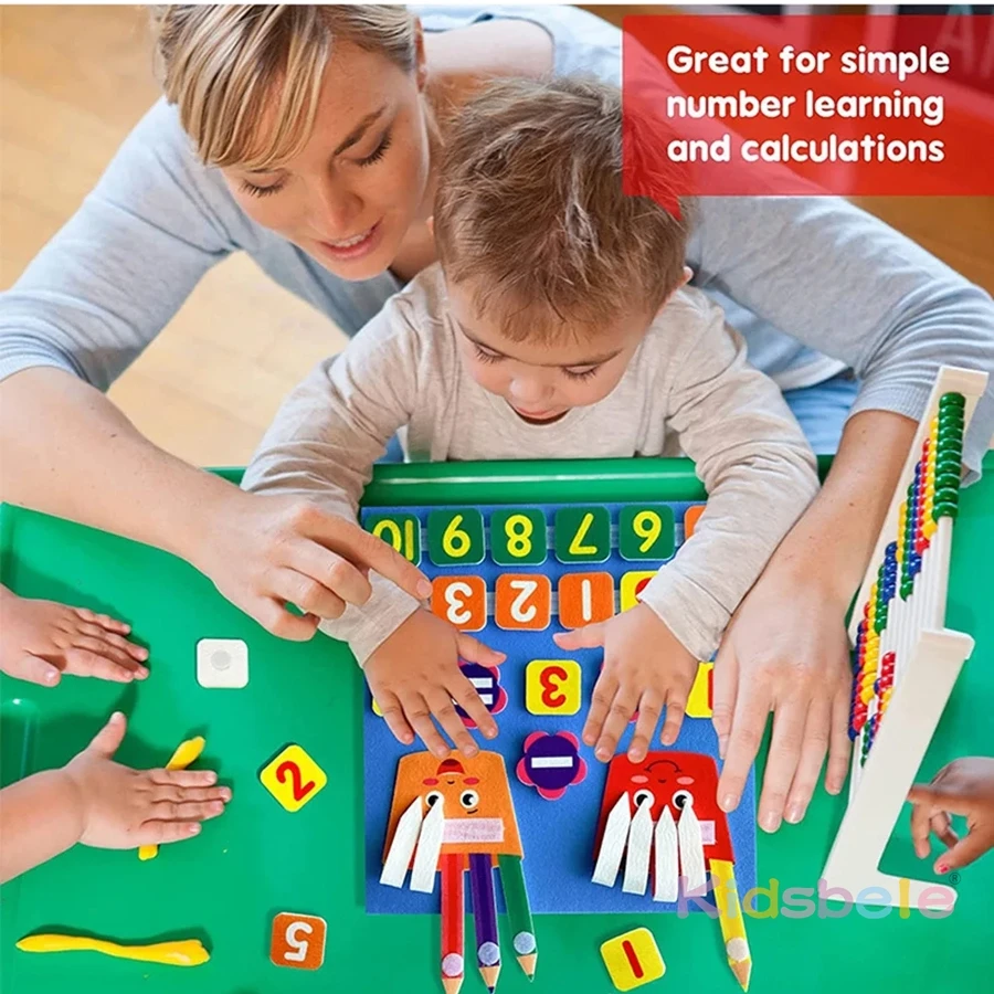 Wiskundeleerspeelgoed voor kinderen – Montessori telstokken en nummerbord, optellen en aftrekken educatieve set