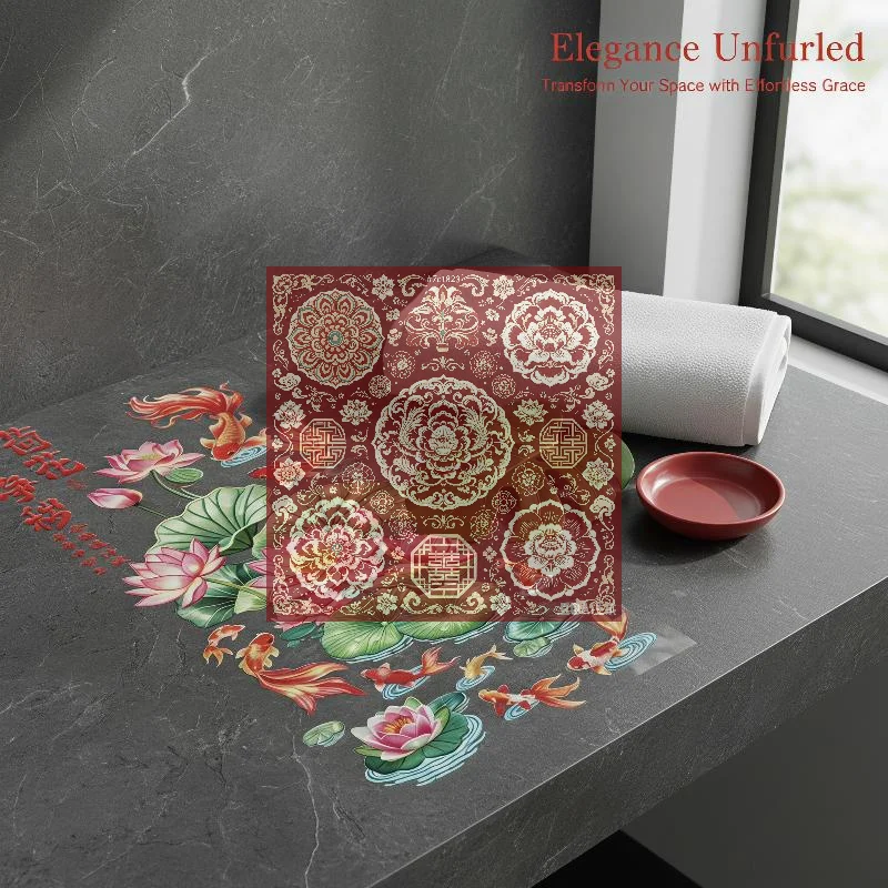 2Pcs Anti Static Flower Koi PVC Chinese Style Waterproof Wall Sticker Home Decor Window Decoration