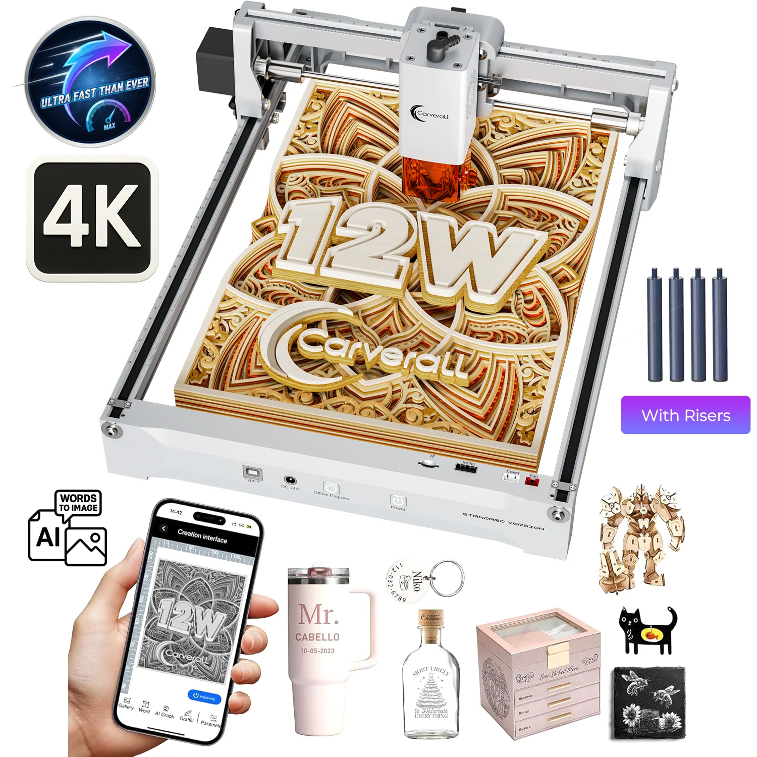 Carverall K15Pro Laser Engraver 5W 10W Portable Diode Laser Engraving Machine for beginner DIY tool for Wood leather acrylic