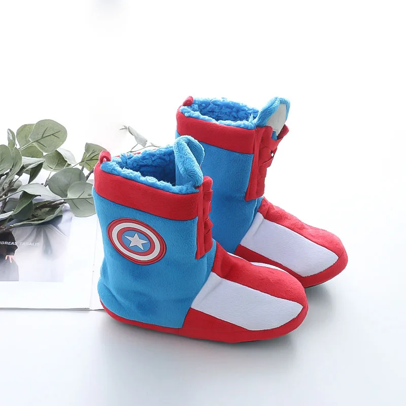 Disney Winter Slipper Baby Boy Girl Cartoon Captain America Chldren Cotton Kid Long Boot Infant Indoor Home Warm Anti-slip Shoes