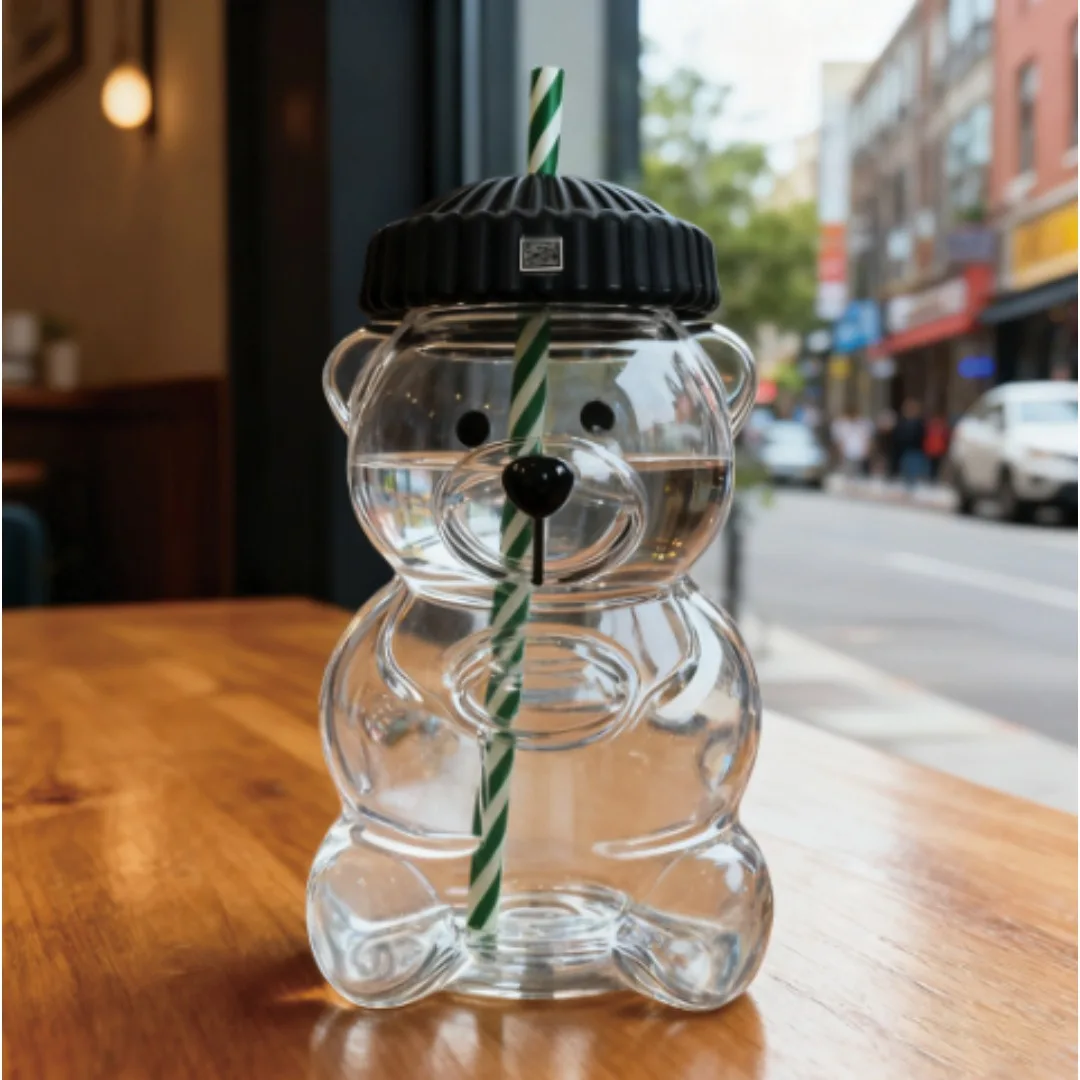 

2025 New 500ml Cartoon Bear shaped Coffee Cup Cute Bear Cup Straw Cup Birthday Christmas Gift for Female Children's Friends