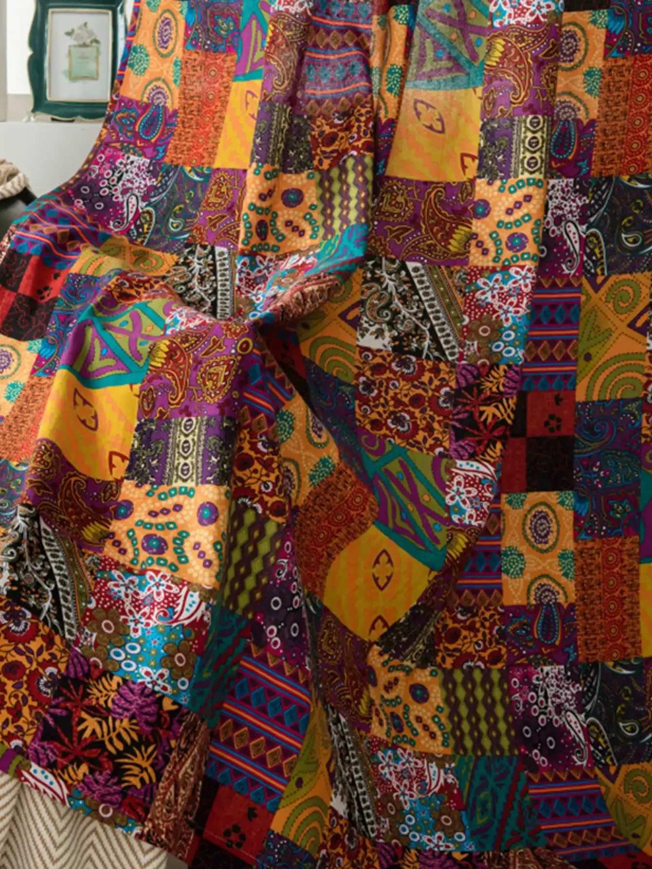 Bohemian Ethnic Style Cotton and Linen Printed Curtains 1PC