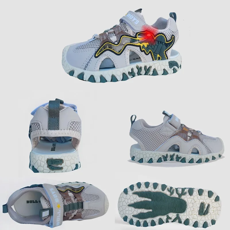 Dinosaur shoes boys summer new Flash Sandals Children Primary school children Baotou breathable beach shoes tide