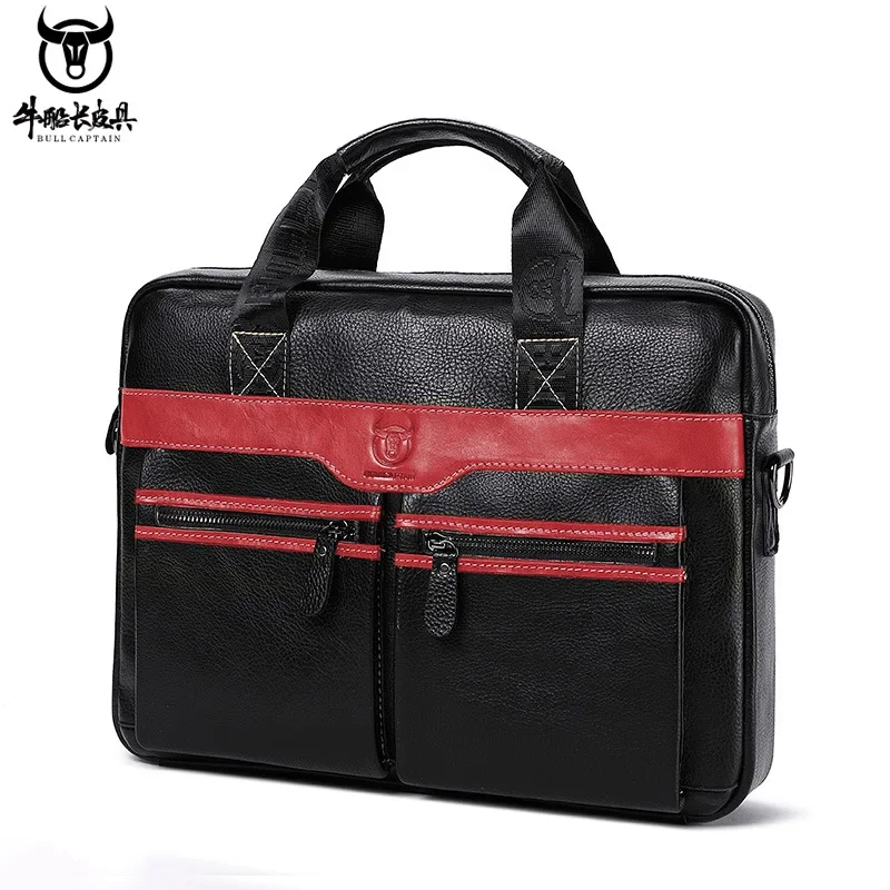 Genuine leather briefcase for men's business large capacity document bag top layer cowhide shoulder bag crossbody  laptop bag