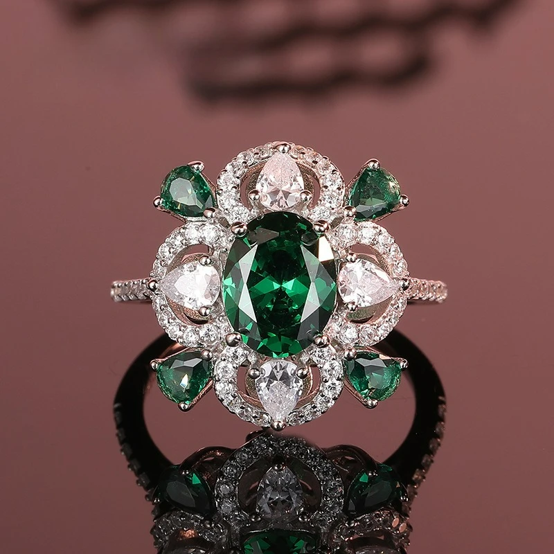 

PT950 Платиновый искусственный культивированный драгоценный камень Изумрудное кольцо для резки воды в форме капли Полный бриллиант Дизайн в античном стиле