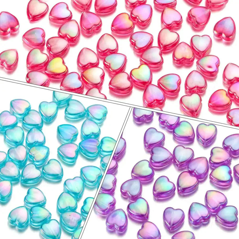 50pcs 9mm Colorful Heart Beads Jewelry Making Loose Spacer Beads DIY Handmade Necklace Bracelet Acrylic Beads Stress Relief Toy