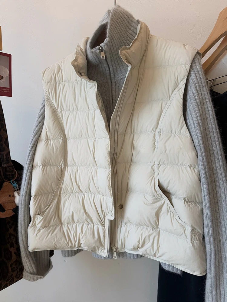 Coreano Sle Casual Versátil Stand Collar Ligero abajo Chaleco Mujer Otoño Invierno Suelto Svel Cálido Adelgazante Lightwe...