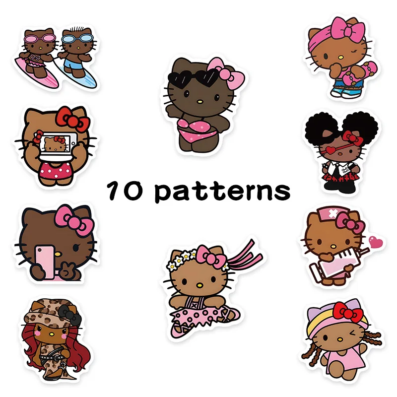 500pcs/Roll Black Hello Kitty Sanrio Stickers Roll DIY Skateboard Laptop Guitar Phone Car Seal Label Decals Decoration Stickers