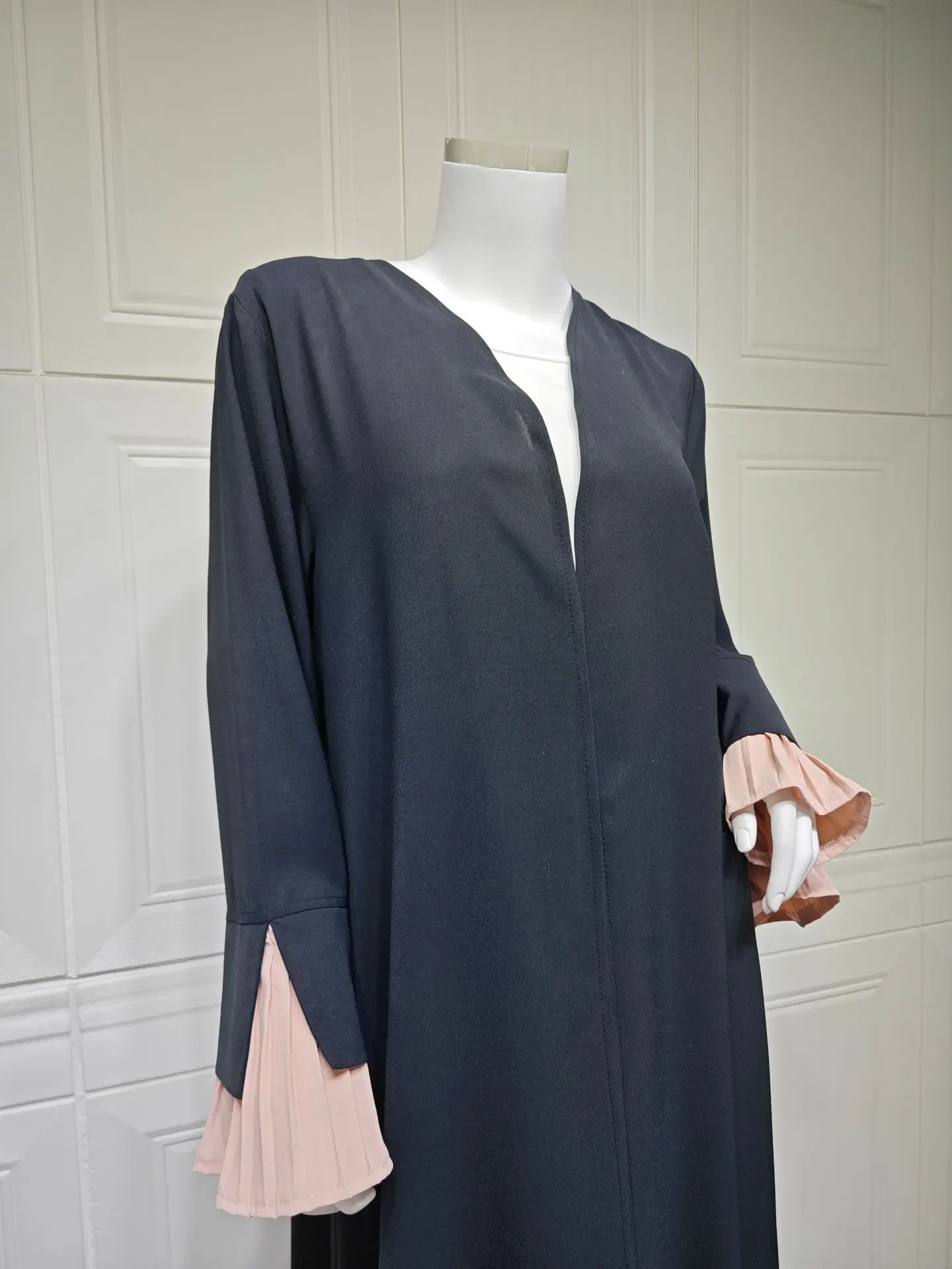 

Uni Fashion Ruffles Sleeve Open Abaya Dubai Patchwork Crimping Caftan Marocain Cardigan