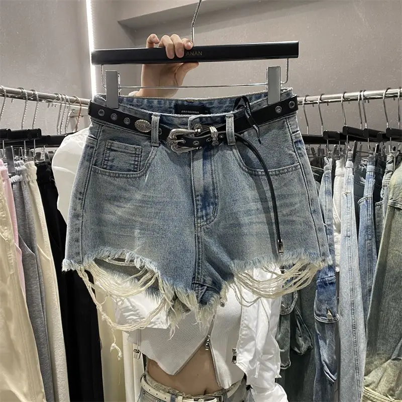 

Широкие рваные джинсы для женщин, лето 2026, новинка, корейский стиль, с высокой талией, свободные, винтажные, прямые шорты с эффектом потертости