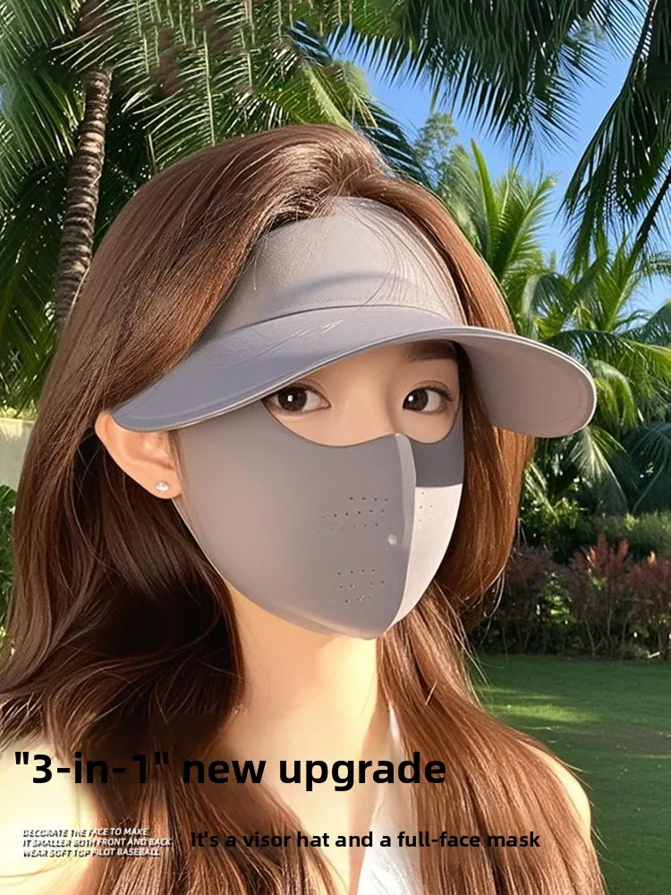 Women's Sun Protection Hat Face Covering Mask Integrated Seamless Open Top Hat Casual Style Travel Suitable Large Brim Hat